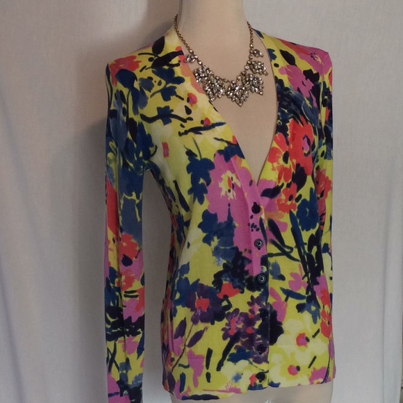 Ann Taylor Loft Cotton Floral Cardigan Sweater S - Picture 4 of 7